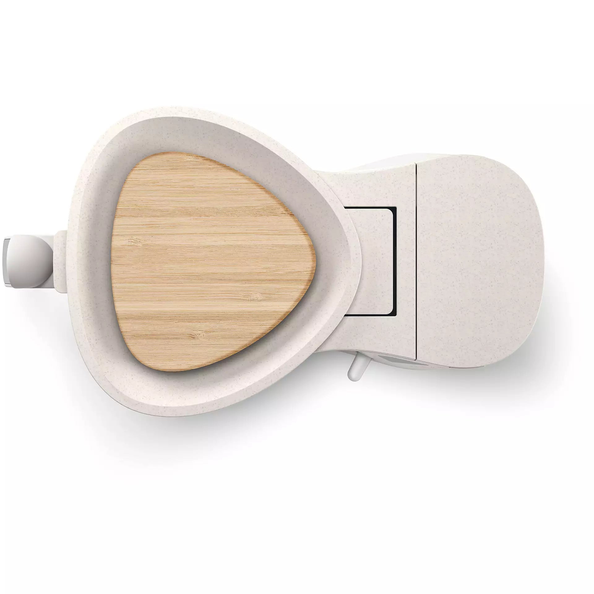 Filtr kaffemaskine fra Philips med en bæredygtig design og en overflade af bambus. Maskinen har en glat hvid overflade og en kompakt form.