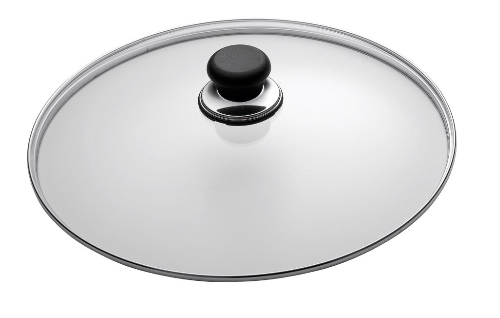 Scanpan 18 cm glaslåg med sort knop i moderne design lavet af holdbart glas til madlavning og opbevaring