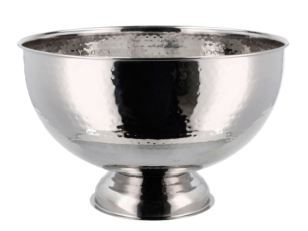 Champagnebowle med en diameter på 38 cm i blank stål med hamret overflade designet til festlige lejligheder