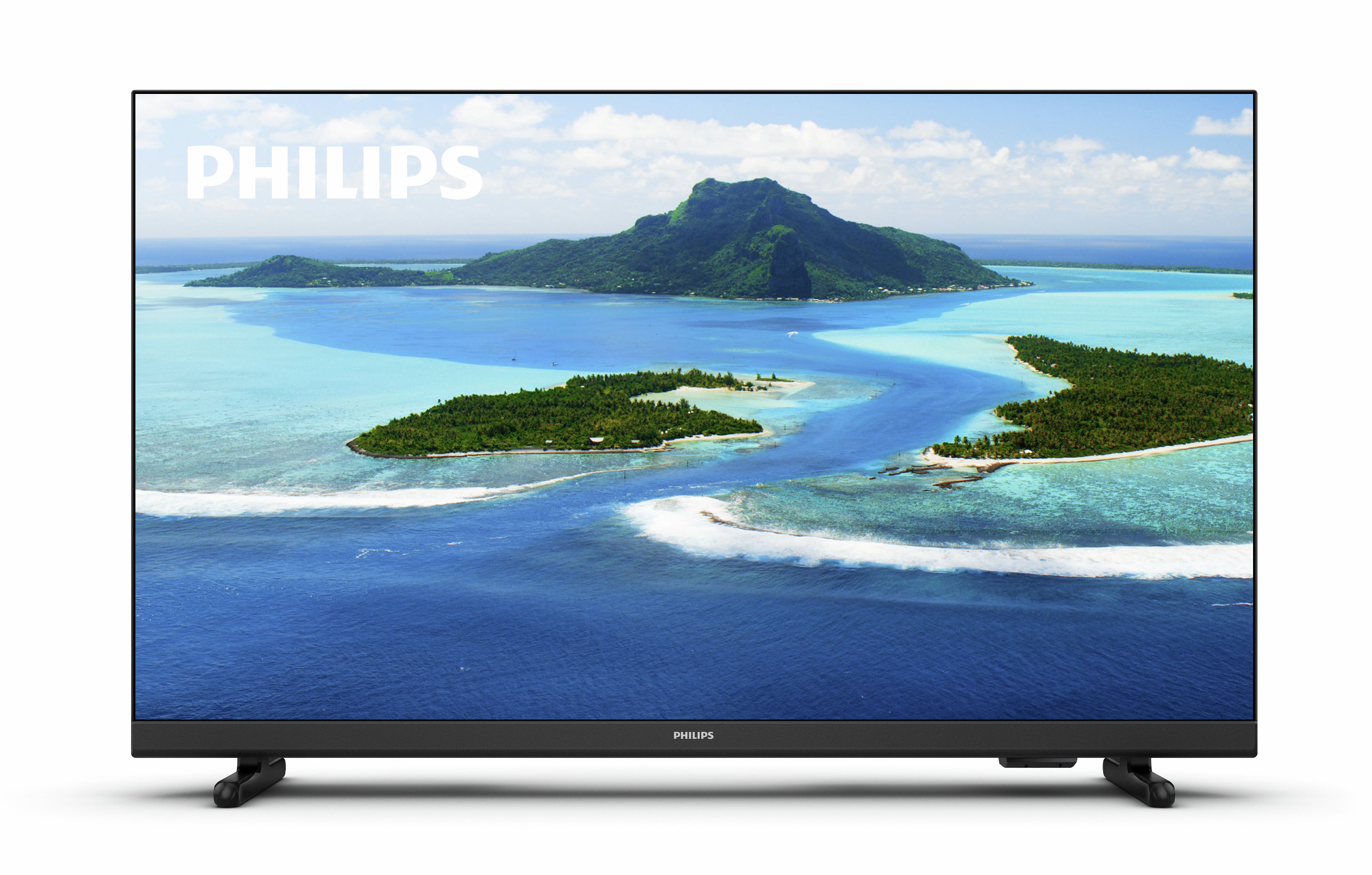 Philips 32PHS5507/12 32 tommer LED TV med skarpt billede af en tropisk ø omgivet af klart blåt vand og grønne planter