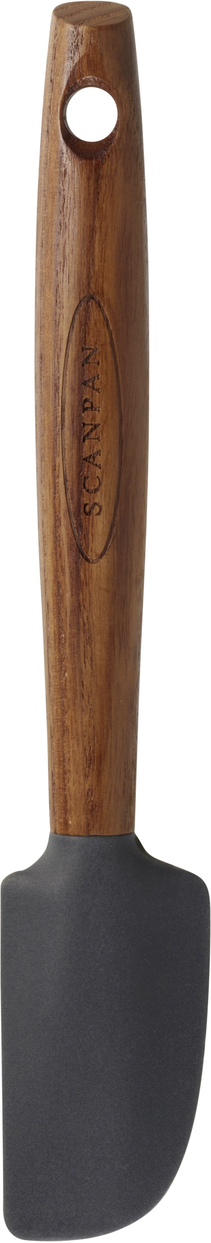 Scanpan 21 cm krukkeskraber med et håndtag i mørkt træ og en blød, sort skrabe i nylon designet til skånsom rengøring af non-stick overflader