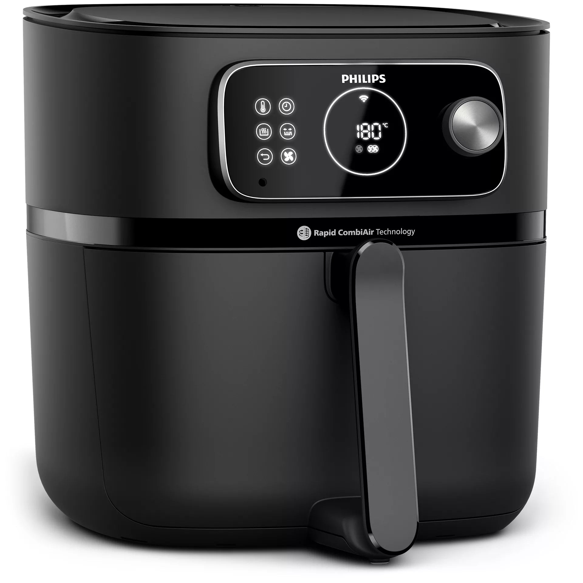Philips HD9875/90 Airfryer Combi XXL Connected 7000 Series i sort med digitalt display og kontrolpanel med knapper til temperatur og opskrifter brugt til sund madlavning