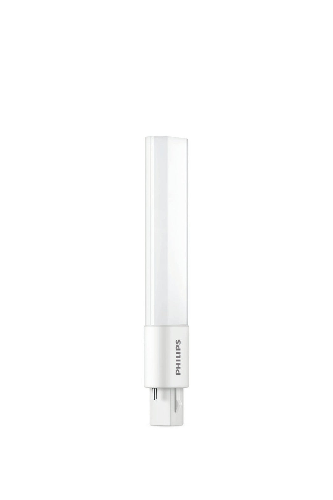 PHILIPS CorePro LED PLS 5W 830 2P G23 lampe med en slank, hvid design og stikkontakt G23, ideel til energieffektiv belysning i hjemmet eller på arbejdspladsen