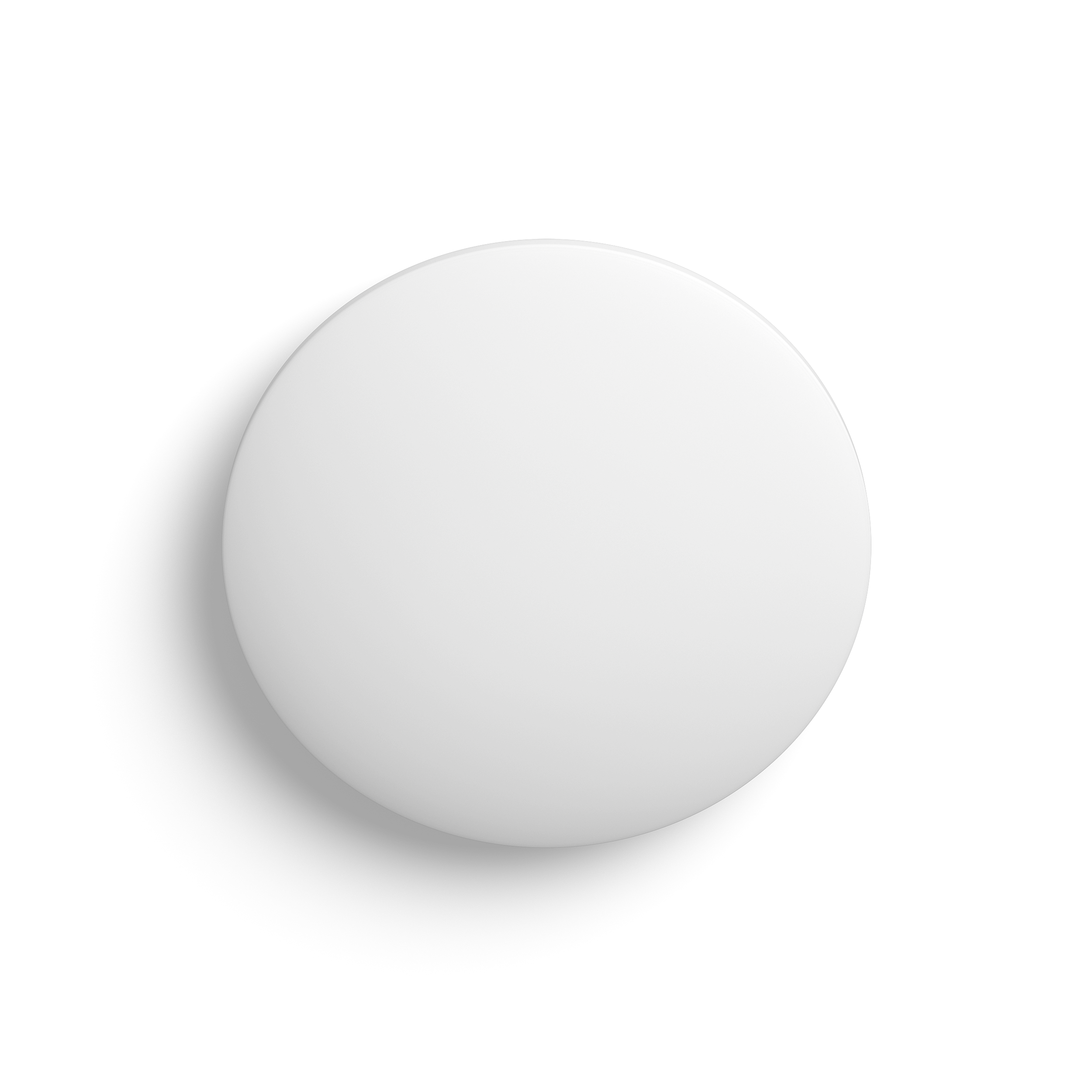 Rund, hvid LED-lampe med en blød overflade og ensartet lysudsendelse ideel til belysning i hjemmet eller kontoret.