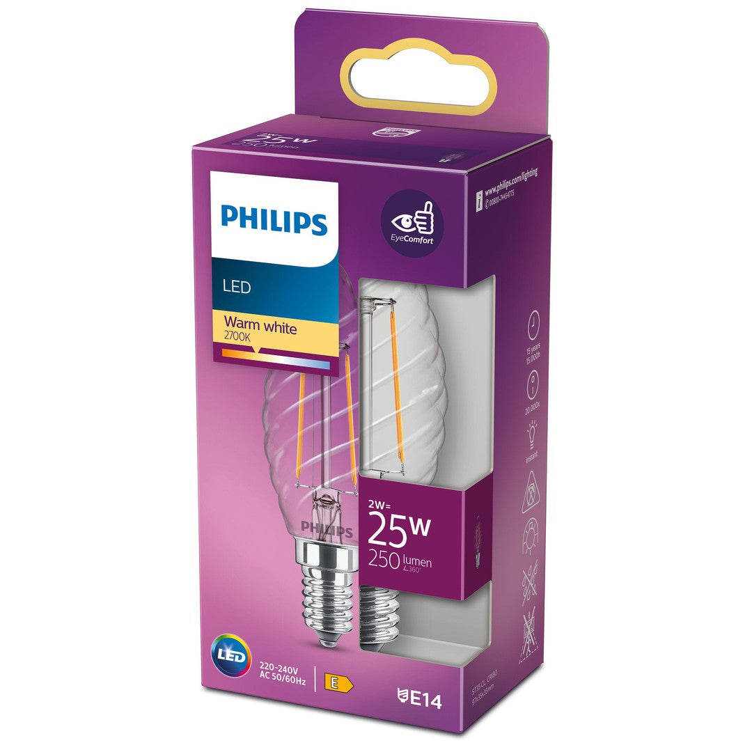 PHILIPS LEDClassic Filament 25W krystal E14, varm hvid klar ikke dæmpbar, 1 pak