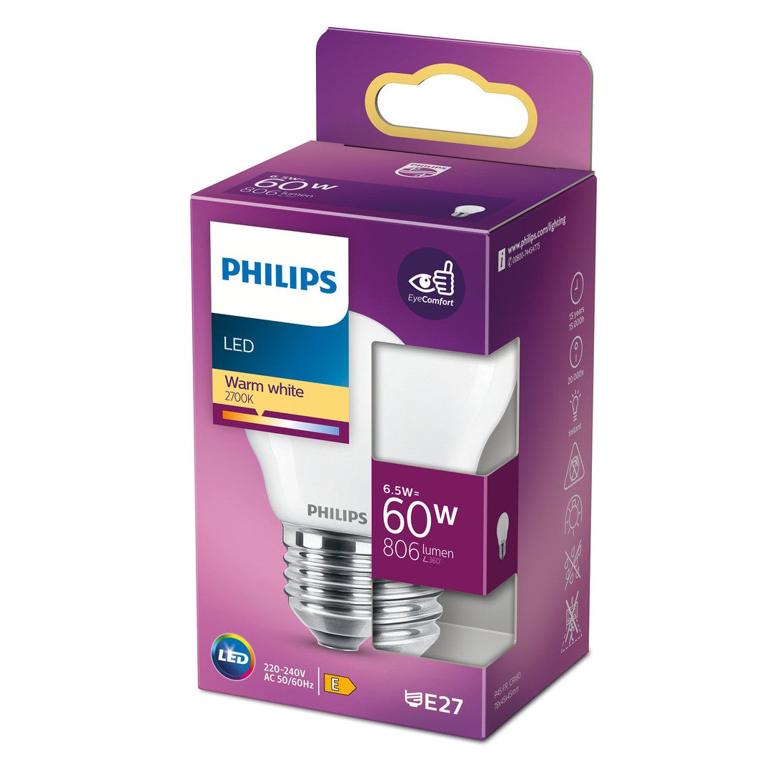 PHILIPS LED Classic krone, 60W, E27, varm hvid, mat ikke dæmpbar, 1 pak