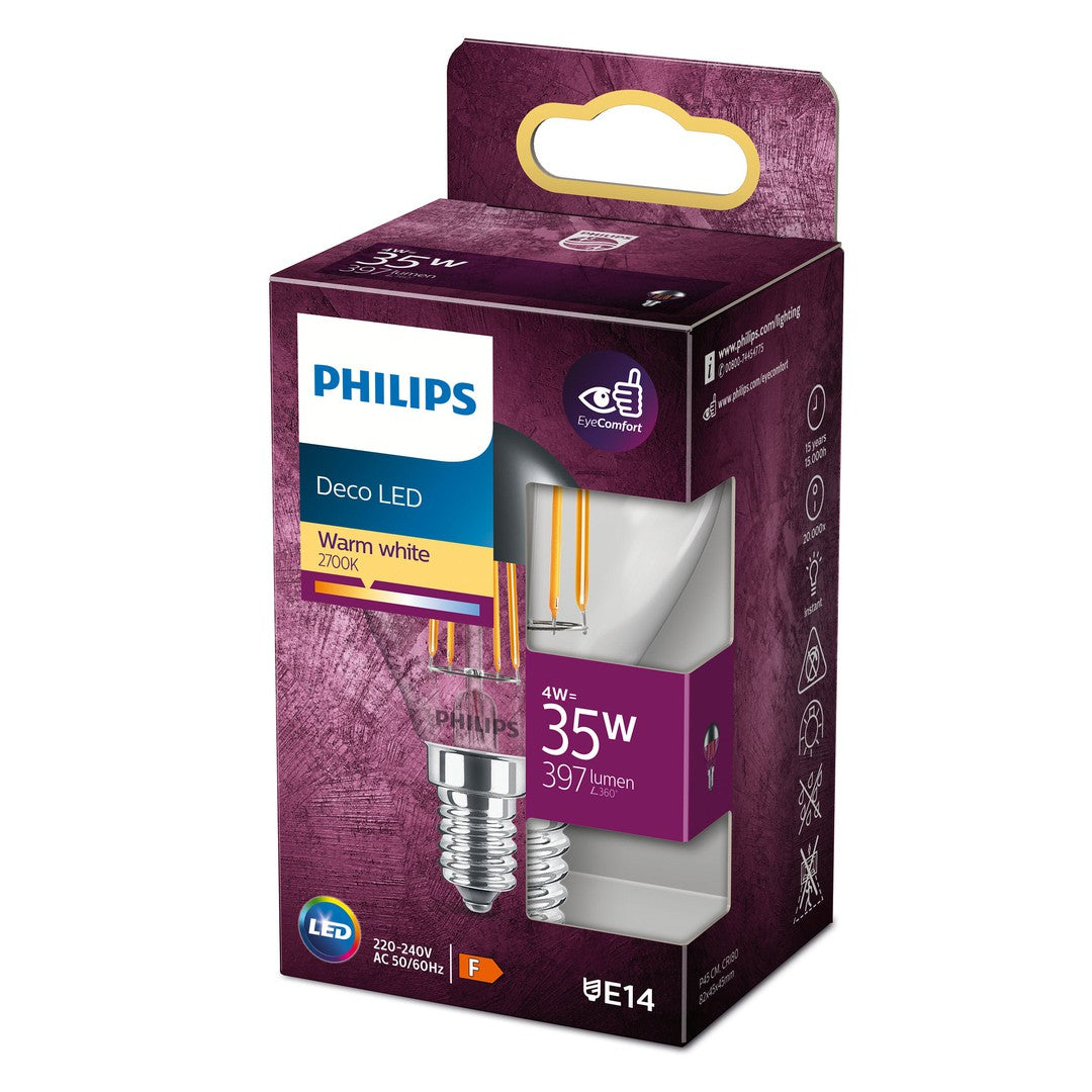 PHILIPS LED Filament Topforspejlet 35W Krone, E14, klar, ikke dæmpbar, 1 pak