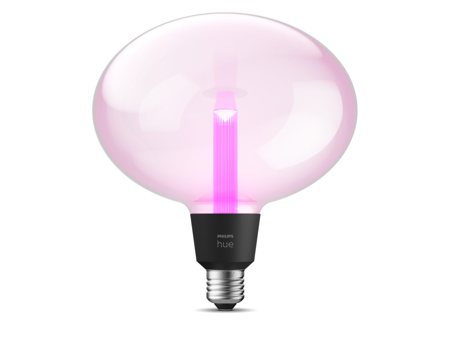 Philips Hue Ellipse E27 pære med rund pink glaskuppel og dæmpbar lysstyrke designet til at skabe atmosfære og stemning i hjemmet