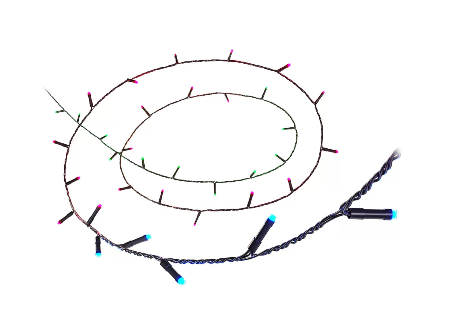 WIZ Fairy light lyskæde med en længde på 20 meter snoet i en spiralform med farvede lys i pink, grøn og blå på en mørkledning