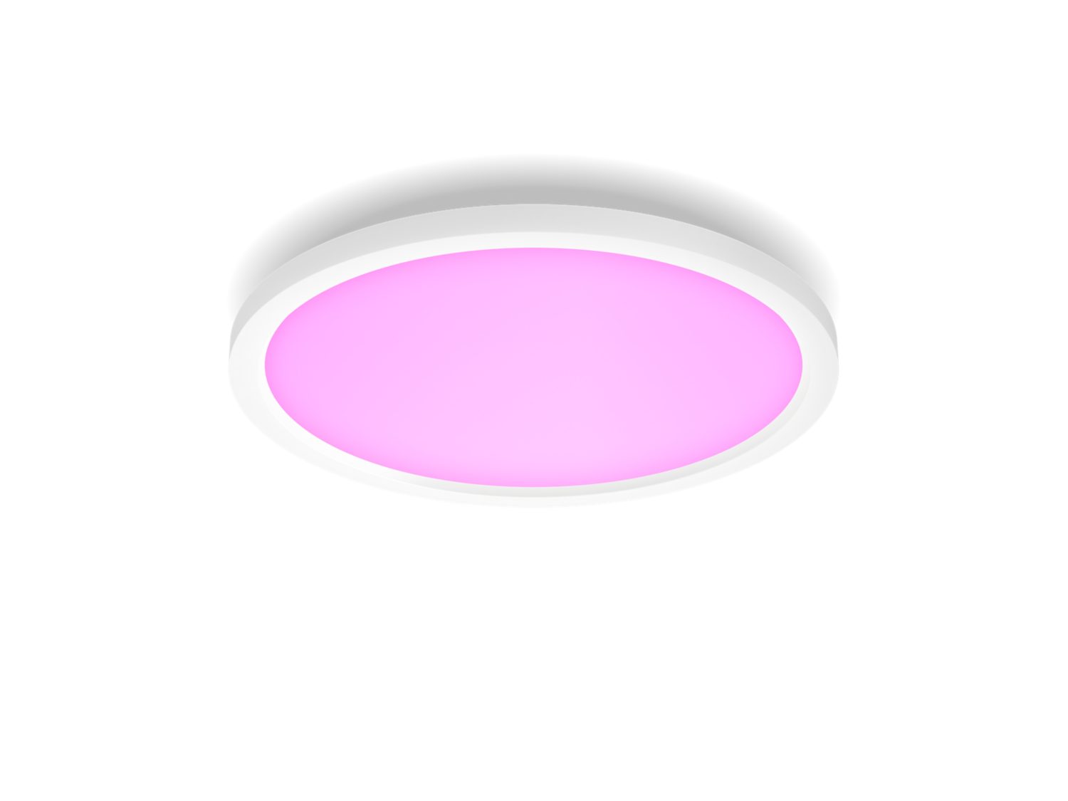 Philips Hue Surimu panel i rundt design med pink lys i midten og hvidt ramme omkring