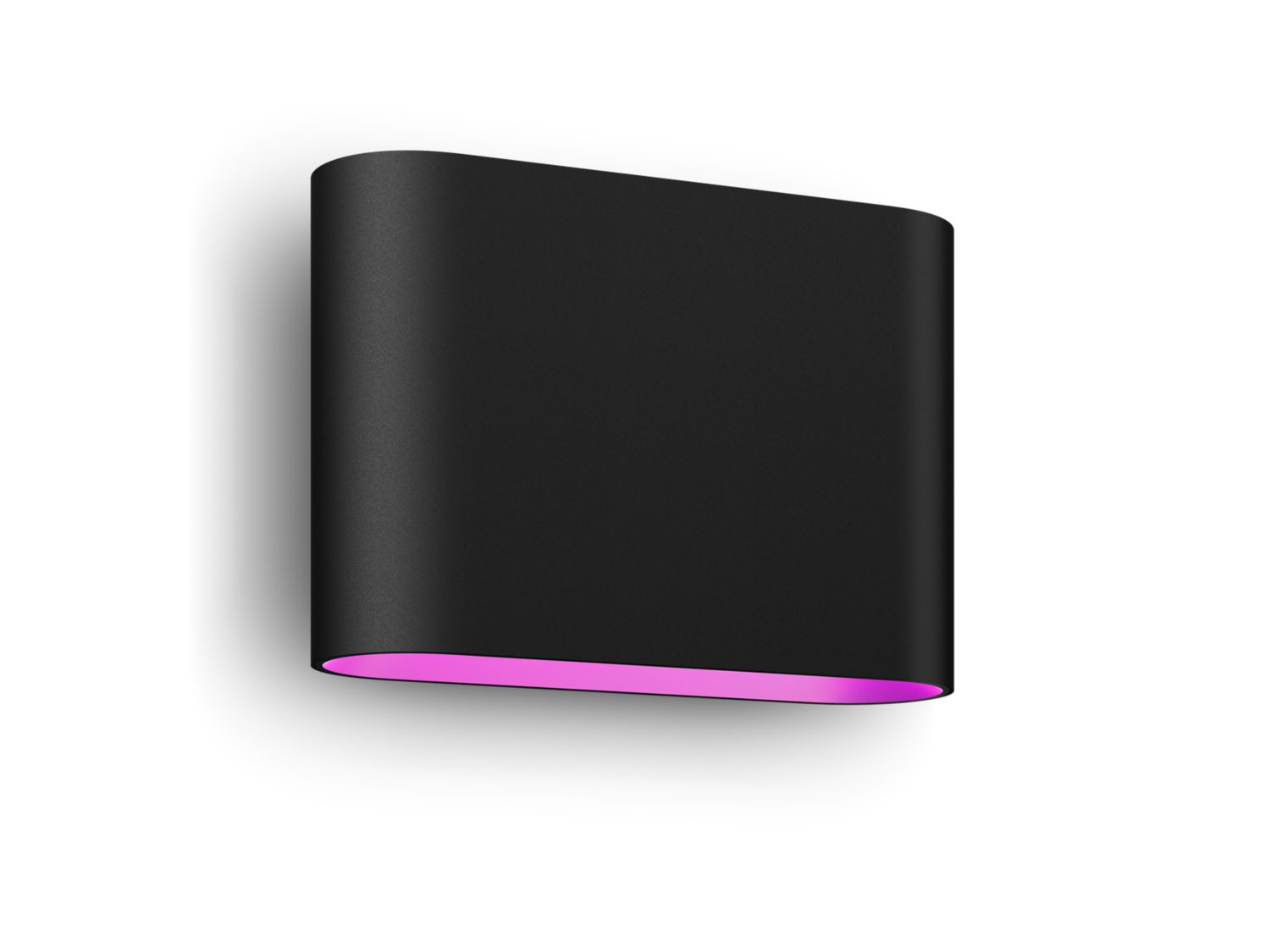 Philips Hue Dymera væglampe i sort farve med en blød pink lysning i bunden velegnet til både indendørs og udendørs brug