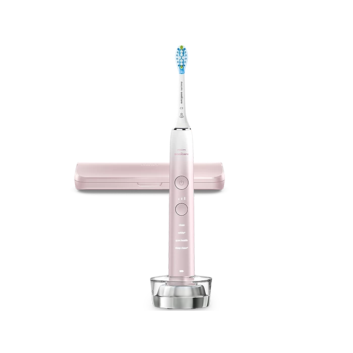Philips Sonicare DiamondClean 9000 Series elektrisk tandbørste i special edition farven rosa med ladestation og harmonisk design samt knapper til forskellige børstefunktioner