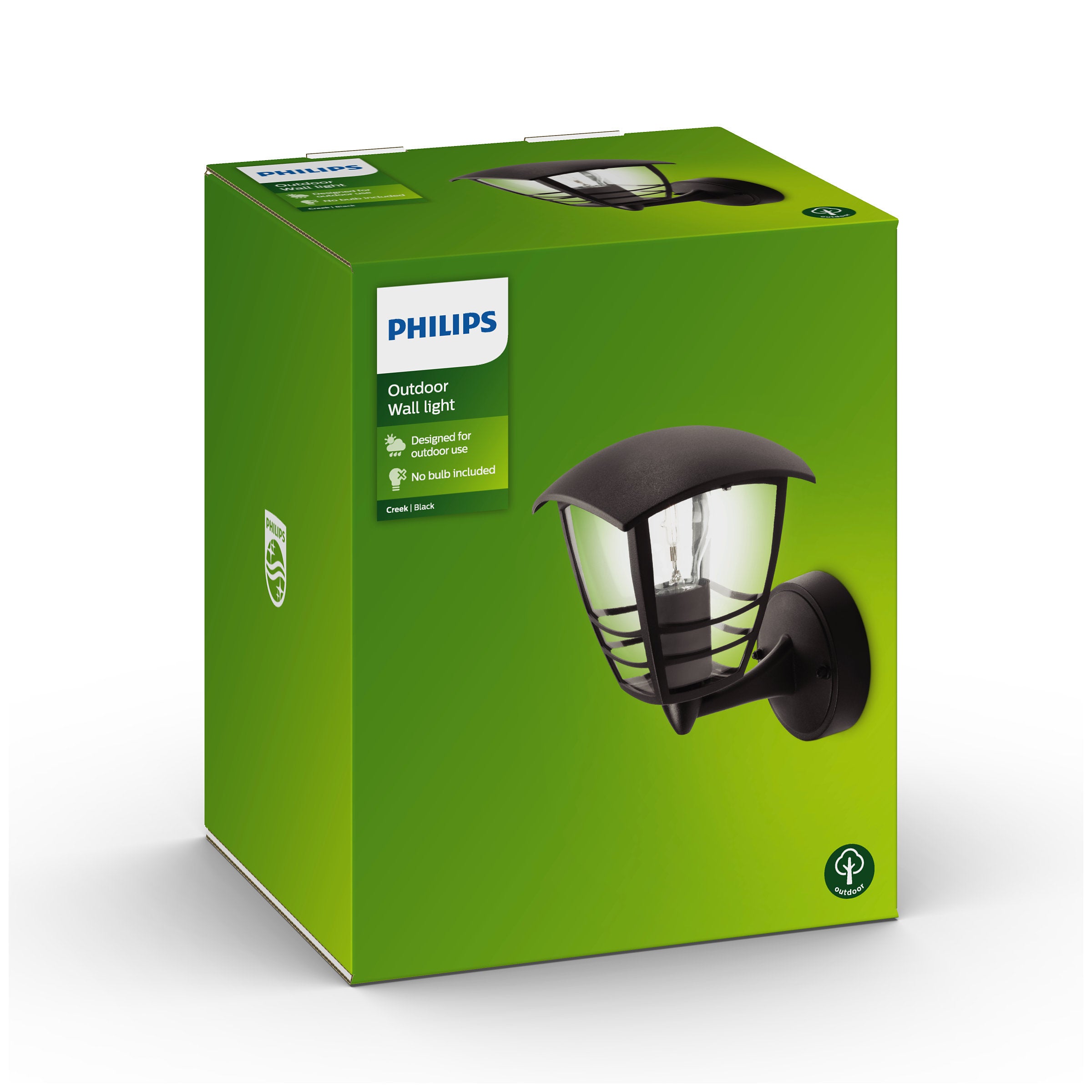 Udendørs væglampe i sort fra Philips designet til udendørs brug med beskyttelse mod vejrpåvirkninger inkluderer ikke pære