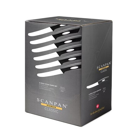 Pakke med seks Scanpan steakknive i Classic serien med ergonomisk design og høj kvalitet knivblade fremstillet i rustfrit stål