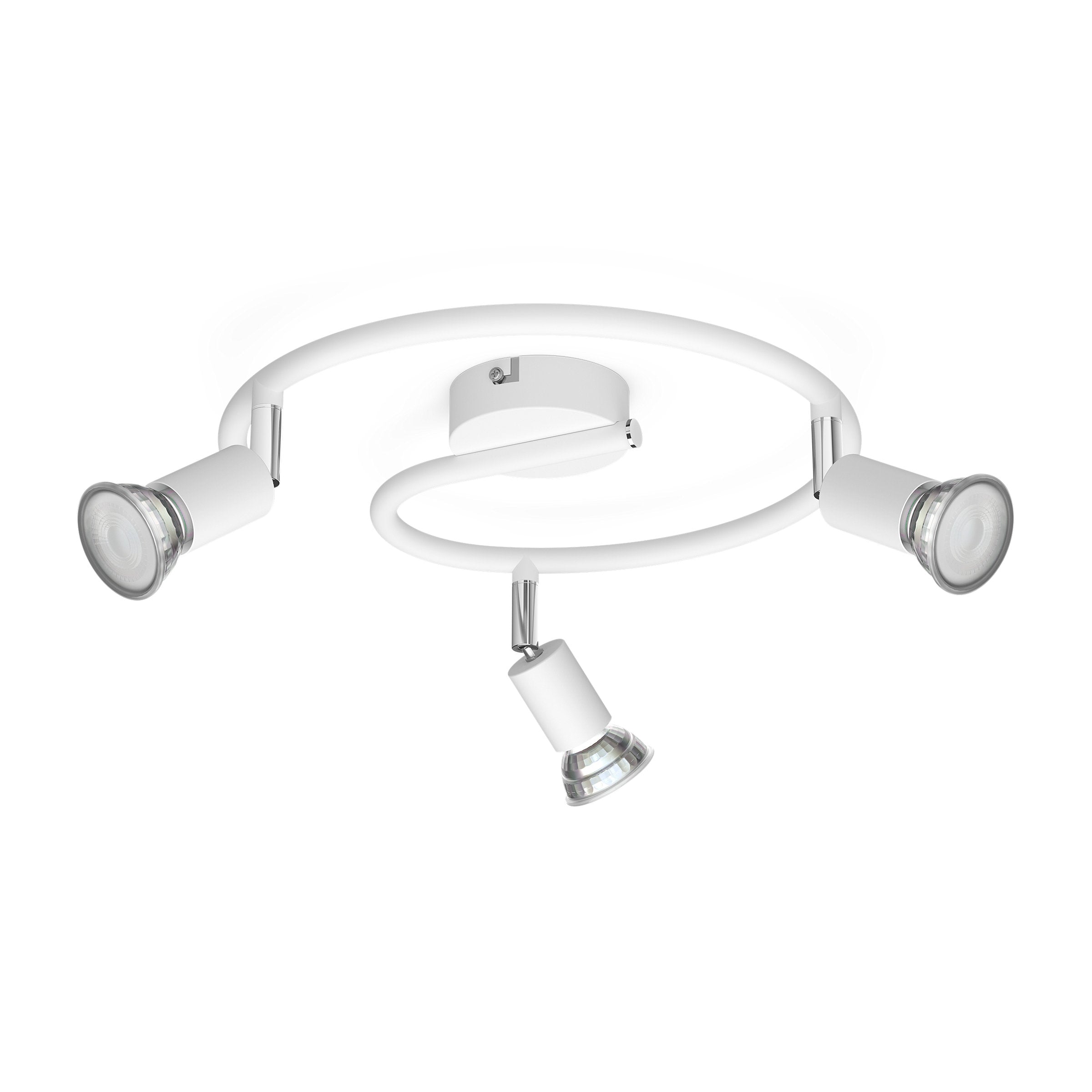 Limbali plade i hvidt design med spiralformet struktur og tre justerbare lyskilder på 50 watt til 230 volt velegnet til moderne indretning