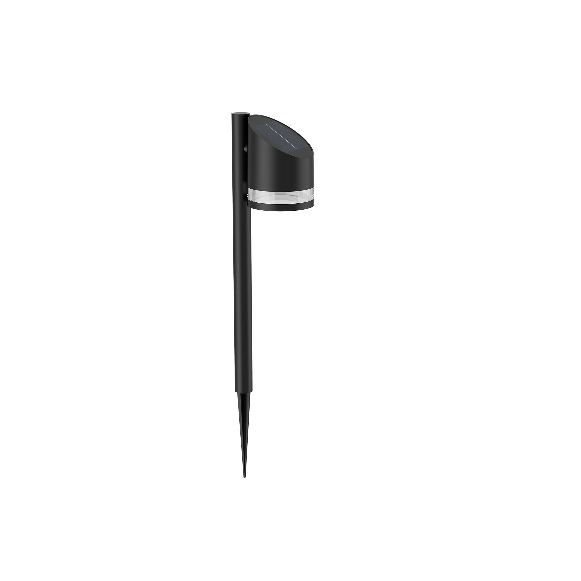 Fyve SR PD 1.5W 27K BL 06 er en moderne sort solcellelampe med et stilrent design og en spydformet base til nem installation i jorden.
