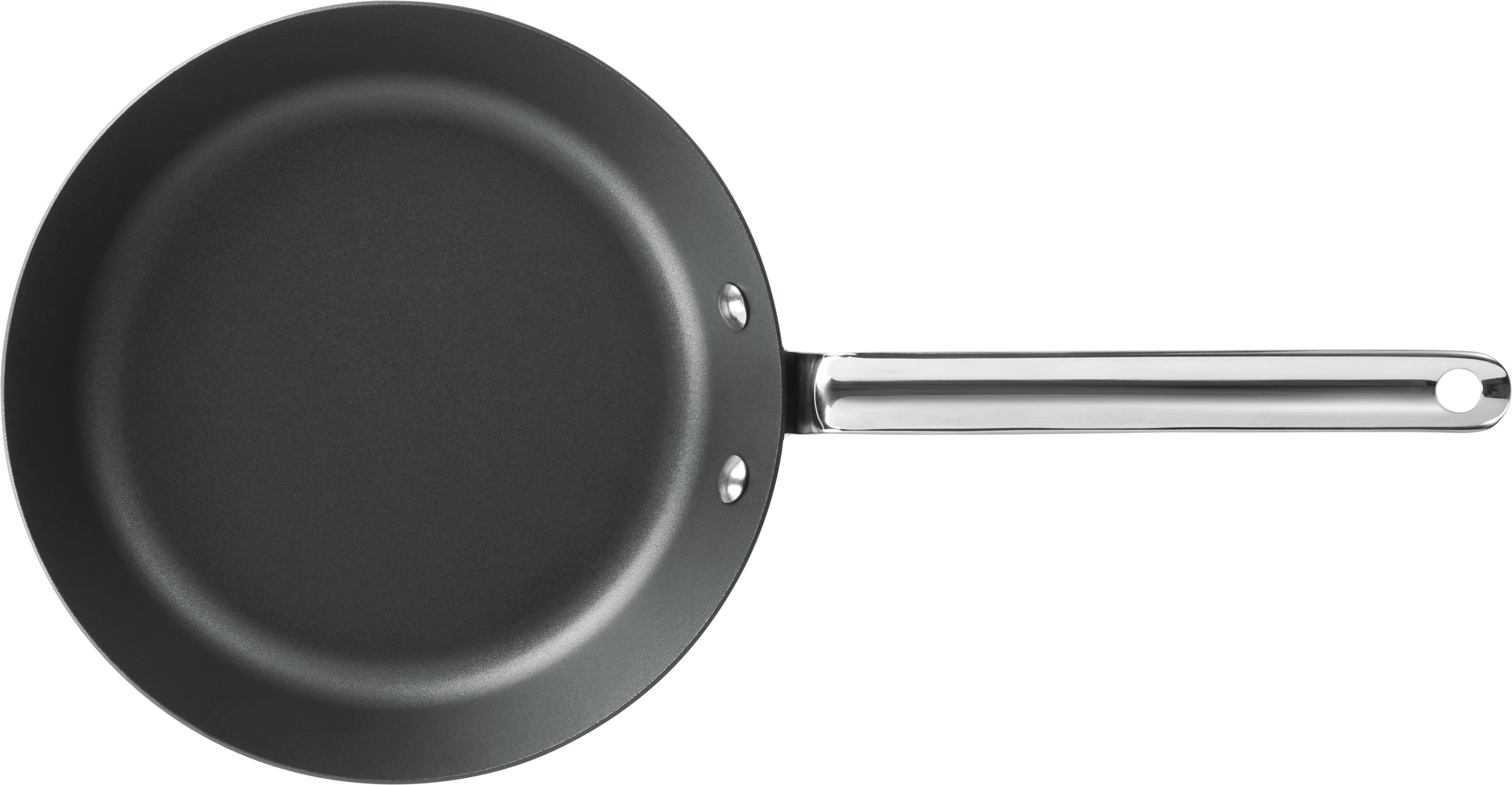 Scanpan 22 cm stegepande i sort jern med en glat overflade og en lang metalhåndtag designet til komfortabel håndtering