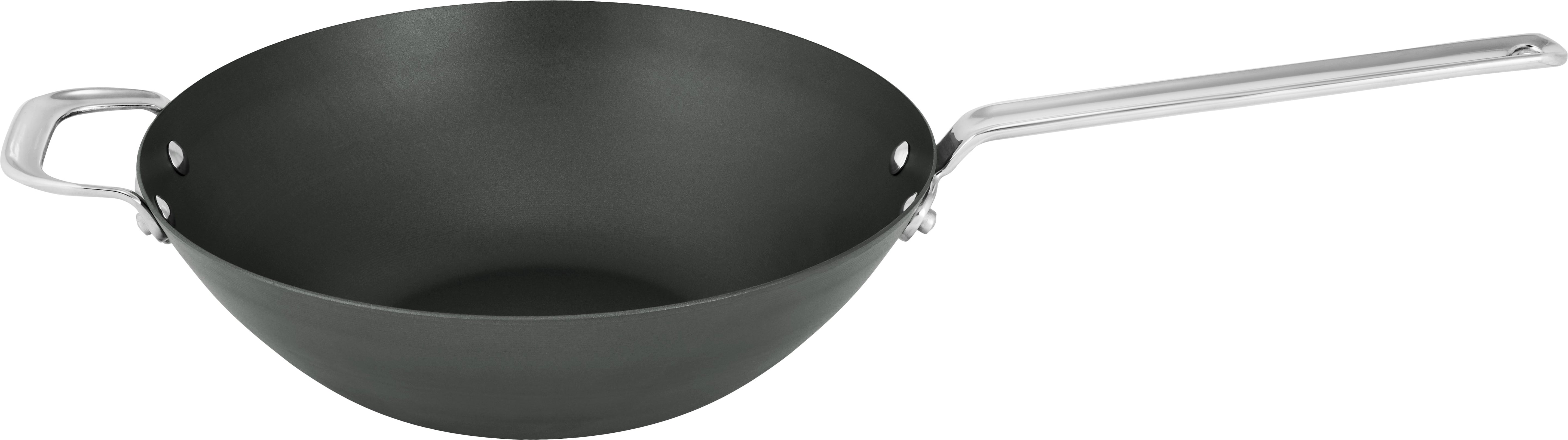 Scanpan wok i sort jern med en diameter på 30 cm og lang, ergonomisk håndtag i rustfrit stål designet til effektiv madlavning og holdbarhed