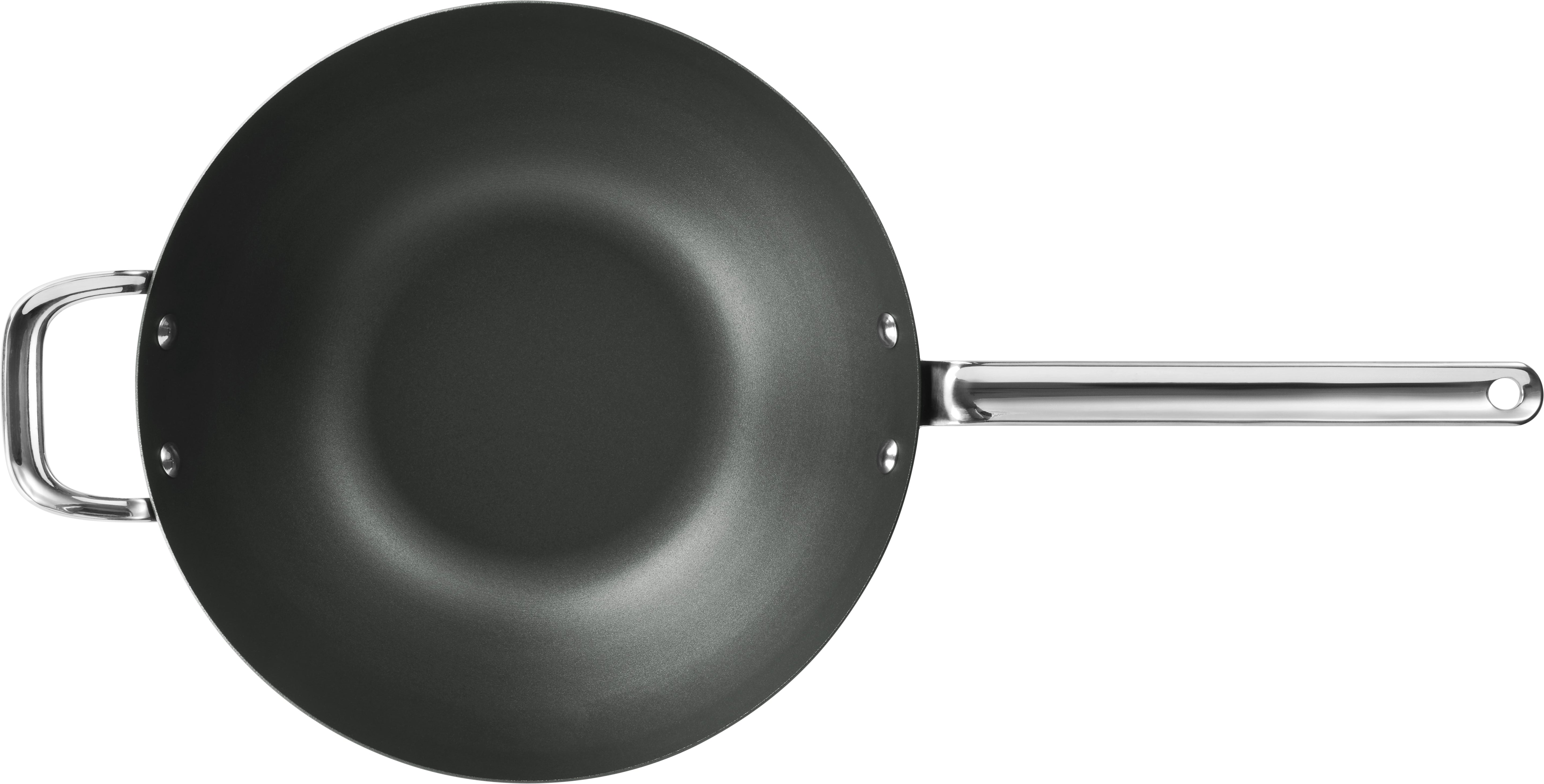 Scanpan 30 cm wok i sort jern med en lang rustfri stålhåndtag ideel til madlavning af asiatiske retter og stir-fry. Wokkens glatte overflade sikrer jævn varmefordeling og nem rengøring.