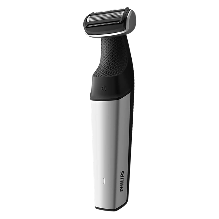Philips BG5021/15 Bodygroom Series 5000 elektrisk trimmer designet til kropspleje med en glat og ergonomisk form til nem håndtering. Trimmeren har en sort og sølvfarvet finish med en gummieret håndtag for bedre greb. Den har et indbygget præcisionsblad til hurtig og effektiv hårfjerning samt en tænd/sluk-knap.