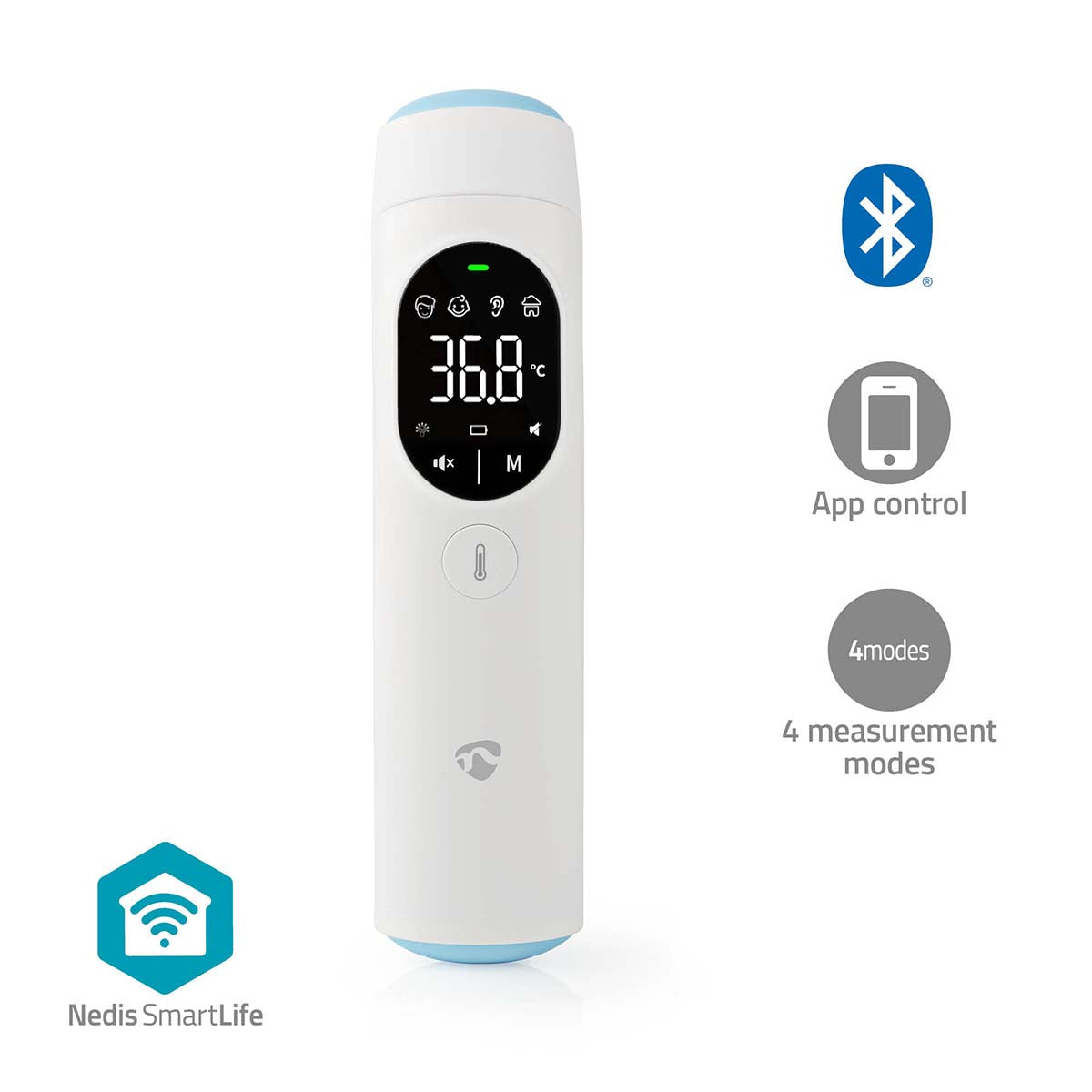 NEDIS SmartLife Infrarødt Termometer | LED Display | Øre / Pande | Hvid