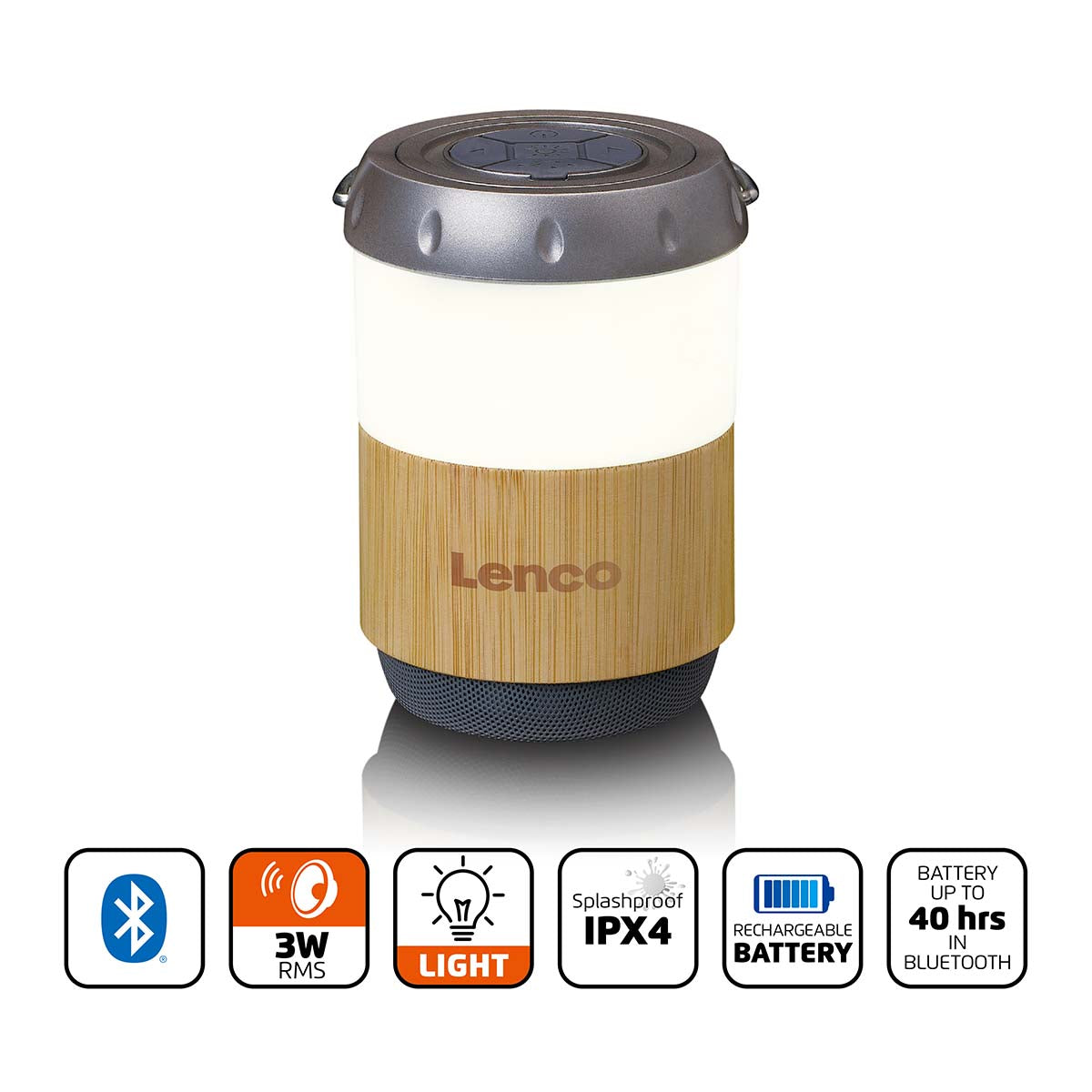 Lenco - Lanterne med indbygget Bluetooth®-højttaler Bamboo - BTL-030BA