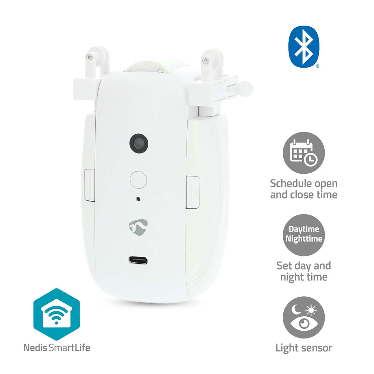 Nedis - SmartLife Robot med Gardin | I-Skinne / U-Skinne | Draperer / Gardiner | Batteri / USB Drevet | 4000 mAh | Bluetooth® | Hvid - BTMC20WT1PC