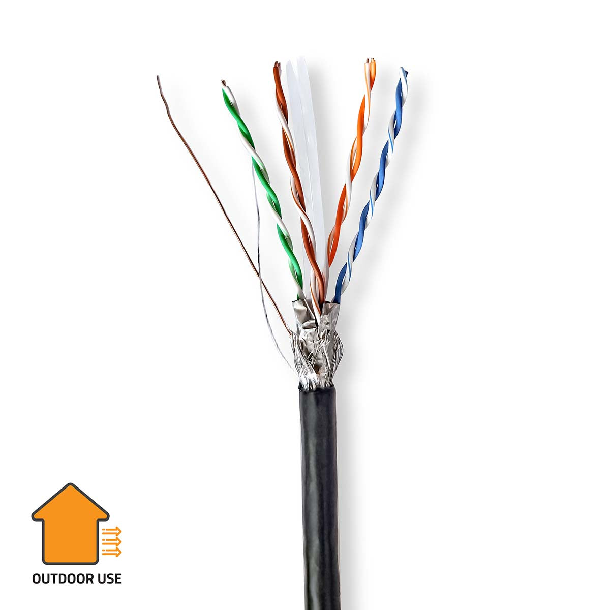 Nedis - CAT6 netværkskabel rulle | Solid | S/FTP | CCA | 305 m | Udendørs | Runde | PE | Sort | Trækboks - CCBG8594BK305S
