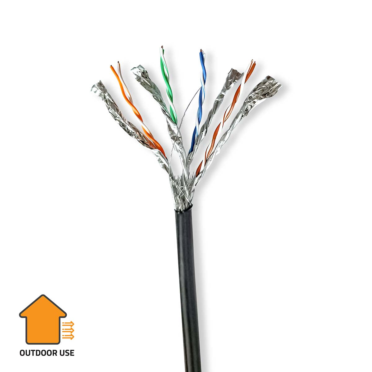 Nedis - CAT7 netværkskabel rulle | Solid | S/FTP | Kobber | 100 m | Udendørs | Runde | PE | Sort | Trækboks - CCBG8599BK100S