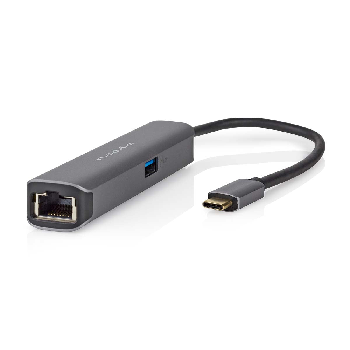 Nedis - USB Multi-Port Adapter | 4-in-1 | USB 3.2 Gen 1 | USB-C™ Han | HDMI ™ -udgang / RJ45 Hun / USB-A Hun / USB-C™ Hun | 5 Gbps | 0.20 m | Runde | Guldplateret | PVC | Antracit | Box - CCBW64220AT02