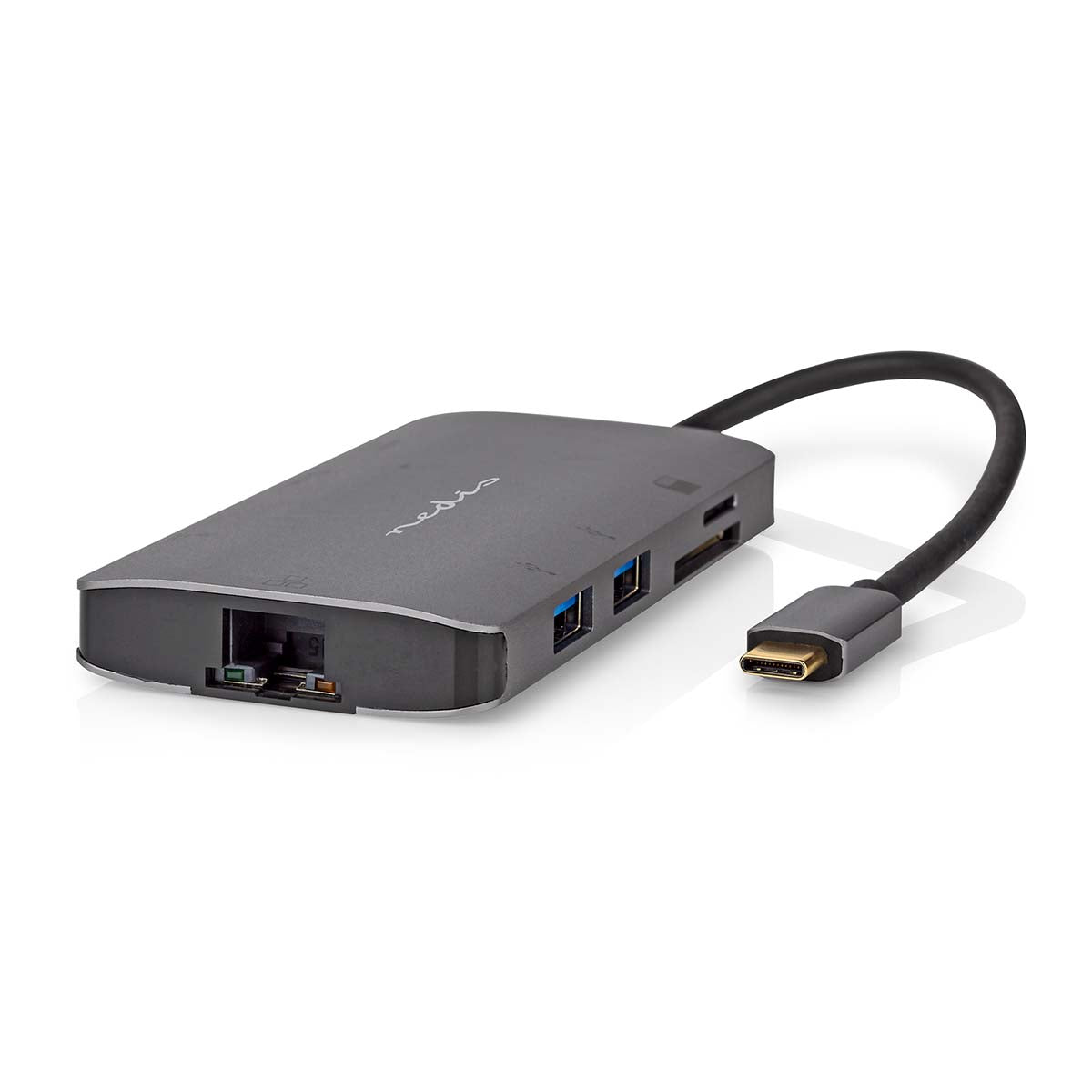Nedis - USB Multi-Port Adapter | 7-in-1 | USB 3.2 Gen 1 | USB-C™ Han | HDMI ™ -udgang / Micro SD / RJ45 Hun / SD / USB-C™ Hun / 3x USB-A Hun | 5 Gbps | 0.20 m | Runde | Guldplateret | PVC | Antracit | Box - CCBW64240AT02