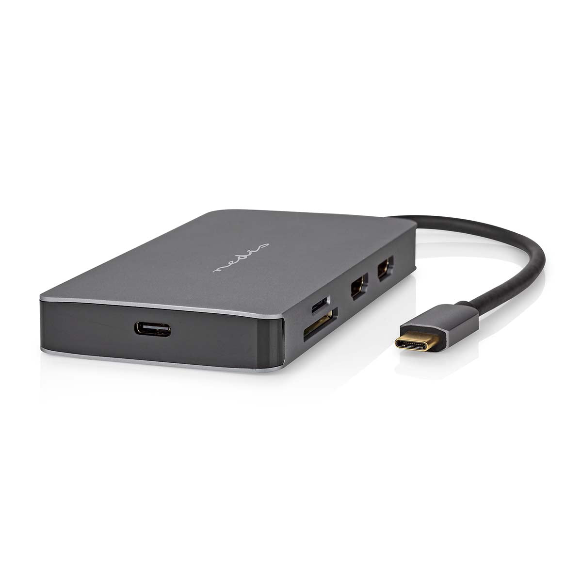 Nedis - USB Multi-Port Adapter | 7-in-1 | USB 3.2 Gen 1 | USB-C™ Han | Micro SD / RJ45 Hun / SD / USB-C™ Hun / 2x HDMI™ / 2x USB-A Hun | 5 Gbps | 0.20 m | Runde | Guldplateret | PVC | Antracit | Box - CCBW64250AT02