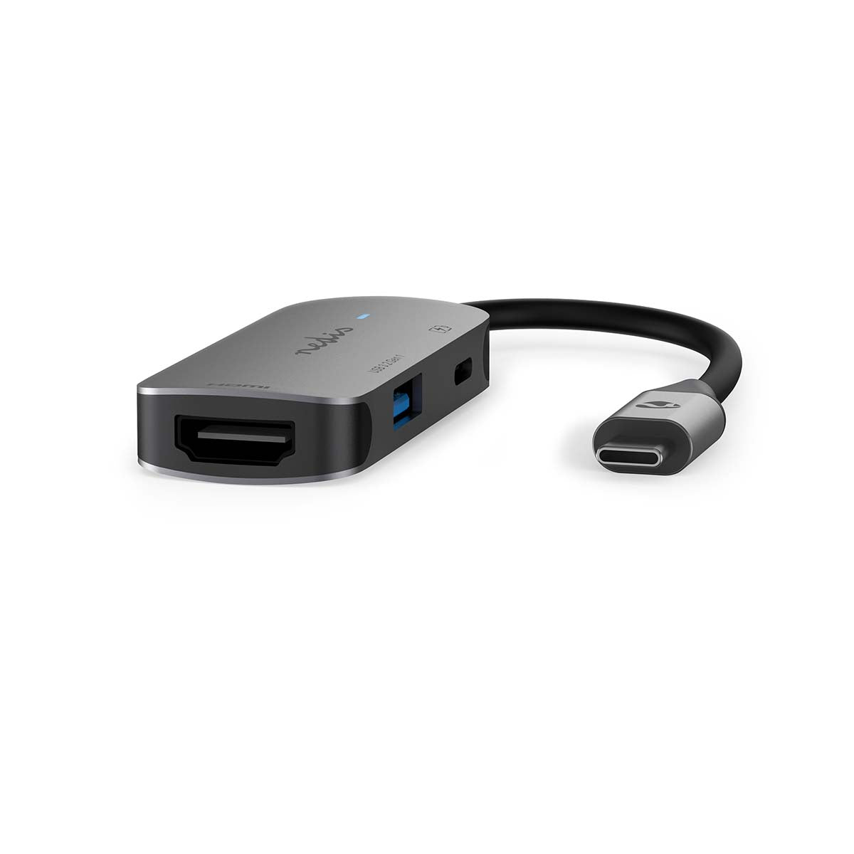 Nedis - USB Multi-Port Adapter | 3-in-1 | USB 3.2 Gen 1 | USB-C™ Han | HDMI ™ -udgang / USB-A Hun / USB-C™ Hun | 5 Gbps | 0.10 m | Runde | Nikkelplateret | PVC | Grå | Box - CCGB64230GY01