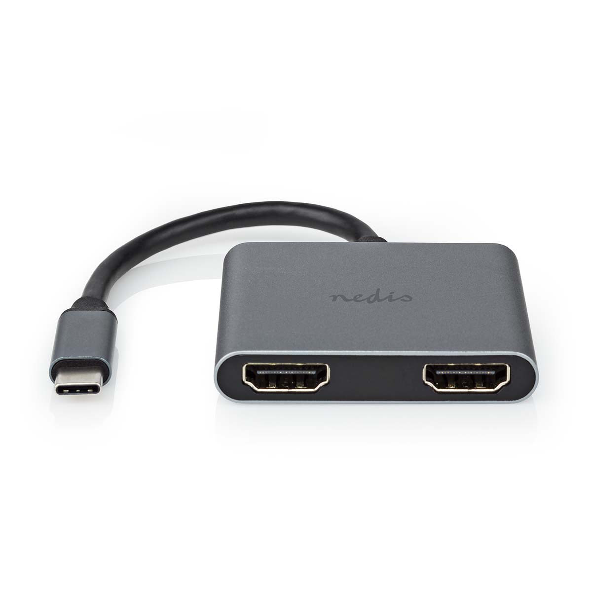 Nedis - USB-C™ Adapter | 2-in-1 | USB 3.2 Gen 1 | USB-C™ Han | 2x HDMI™ | 4K@30Hz | 0.10 m | Runde | Nikkelplateret | PVC | Sort | Box - CCGB64670BK01
