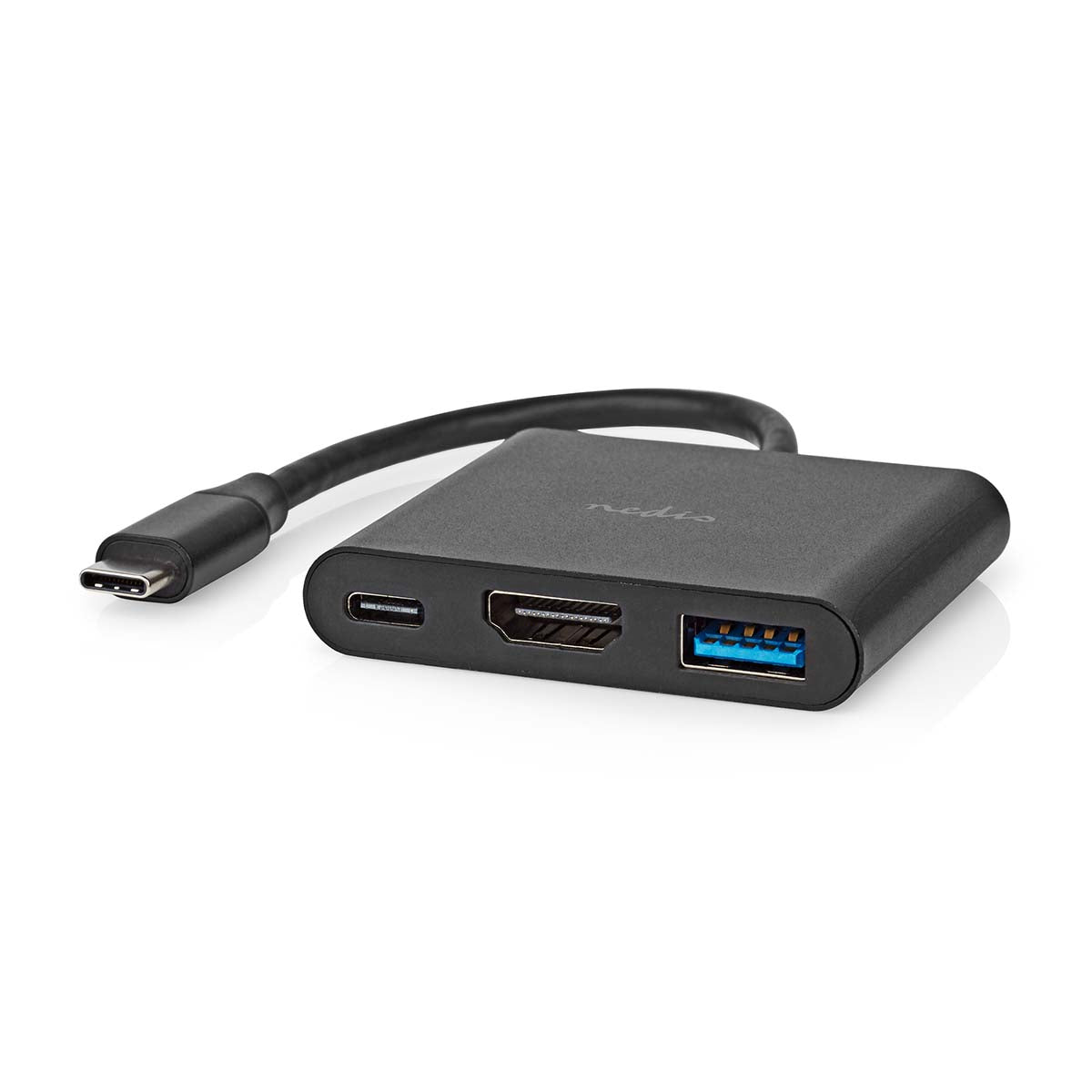 Nedis - USB Multi-Port Adapter | 3-in-1 | USB 3.2 Gen 1 | USB-C™ Han | HDMI ™ -udgang / USB-A Hun / USB-C™ Hun | 5 Gbps | 0.10 m | Runde | Nikkelplateret | PVC | Sort | Box - CCGB64770BK01