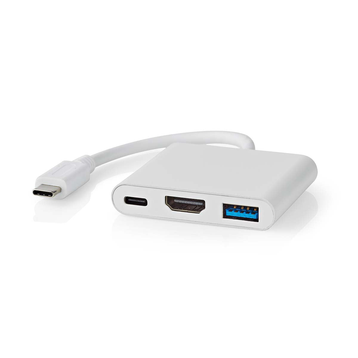 Nedis - USB Multi-Port Adapter | 3-in-1 | USB 3.2 Gen 1 | USB-C™ Han | HDMI ™ -udgang / USB-A Hun / USB-C™ Hun | 5 Gbps | 0.10 m | Runde | Nikkelplateret | PVC | Hvid | Box - CCGB64770WT01