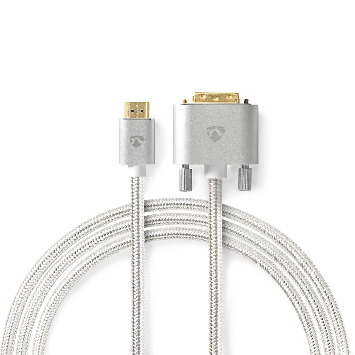 Nedis - HDMI™ kabel | HDMI™ Stik | DVI-D 24 + 1-pin han | 2560x1600 | Guldplateret | 2.00 m | Lige | Flettet | Sølv | Cover Window Box - CCTB34800AL20