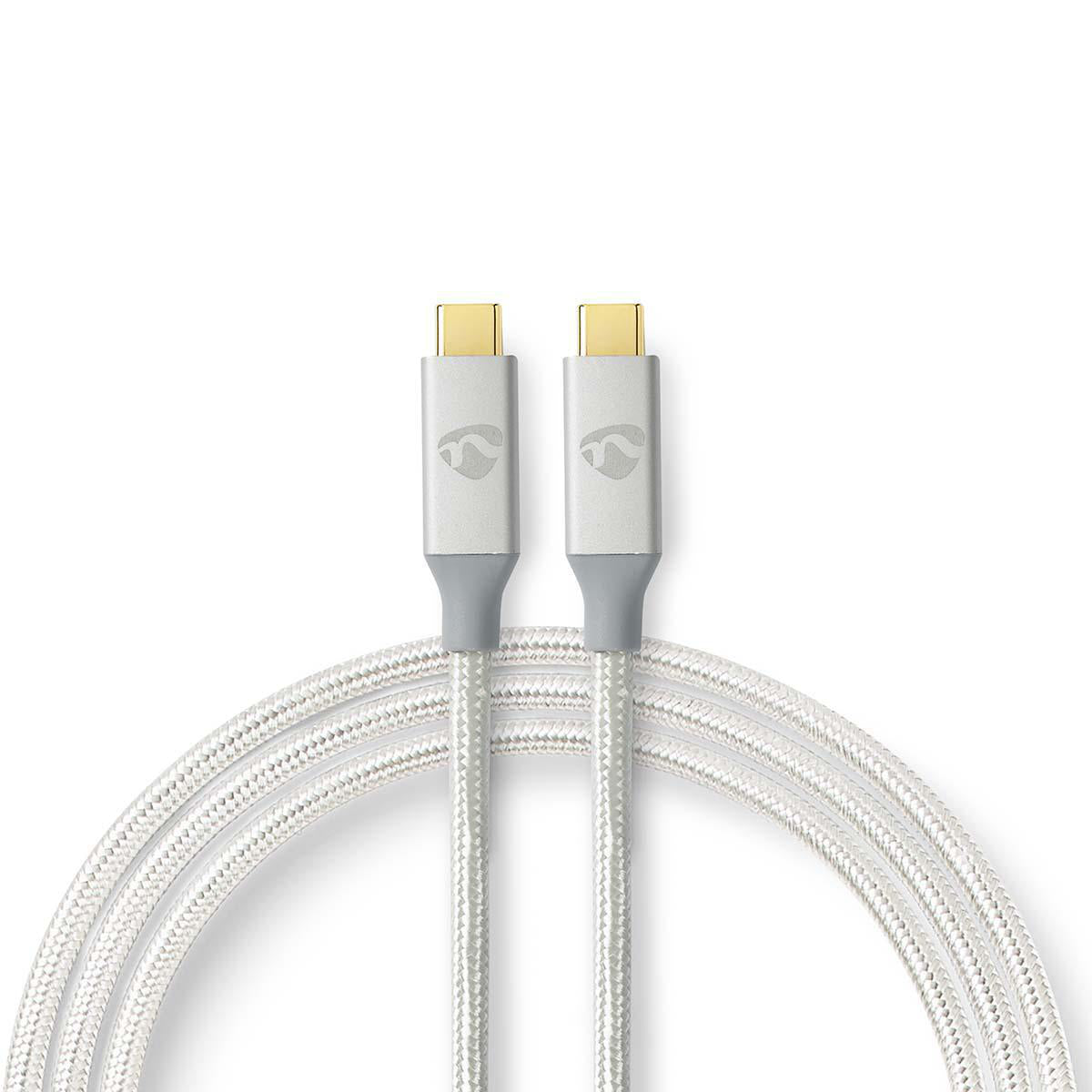 Nedis - USB-kabel | USB 3.2 Gen 2x2 | USB-C™ Han | USB-C™ Han | 100 W | 4K@60Hz | 20 Gbps | Guldplateret | 2.00 m | Runde | Flettet / Nylon | Sølv | Cover Window Box - CCTB64020AL20