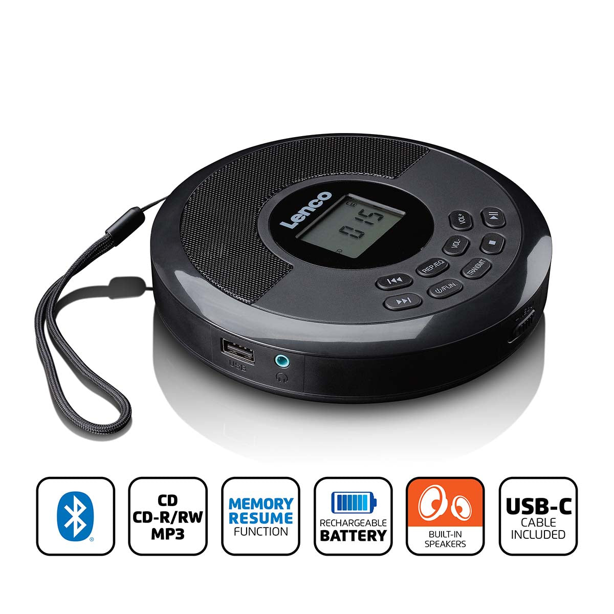 Lenco - Discman med Bluetooth® og indbyggede højttalere - CD-340BK