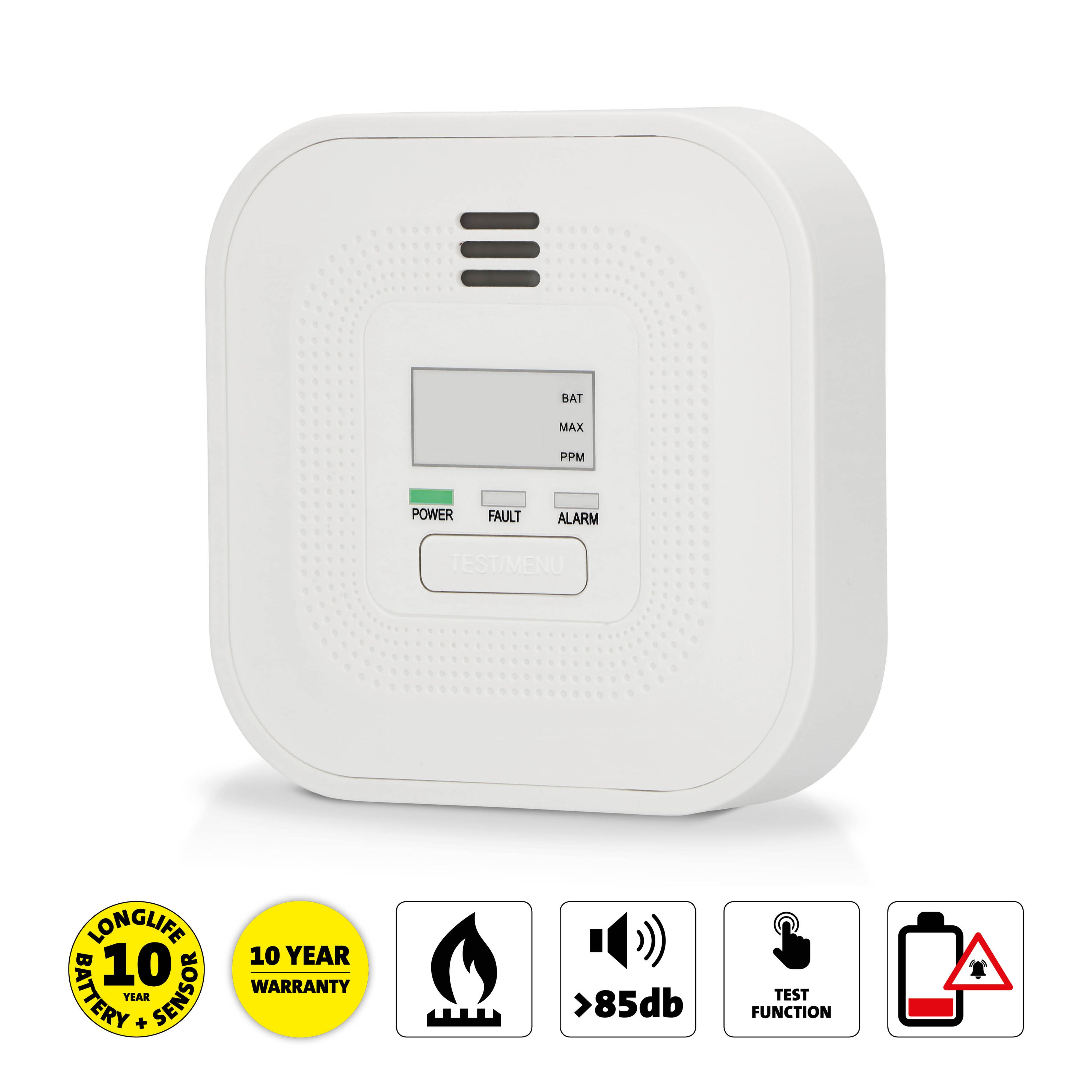 Alecto - Kuliltealarm med display og 10 års driftstid for batteri og sensor - COA4010