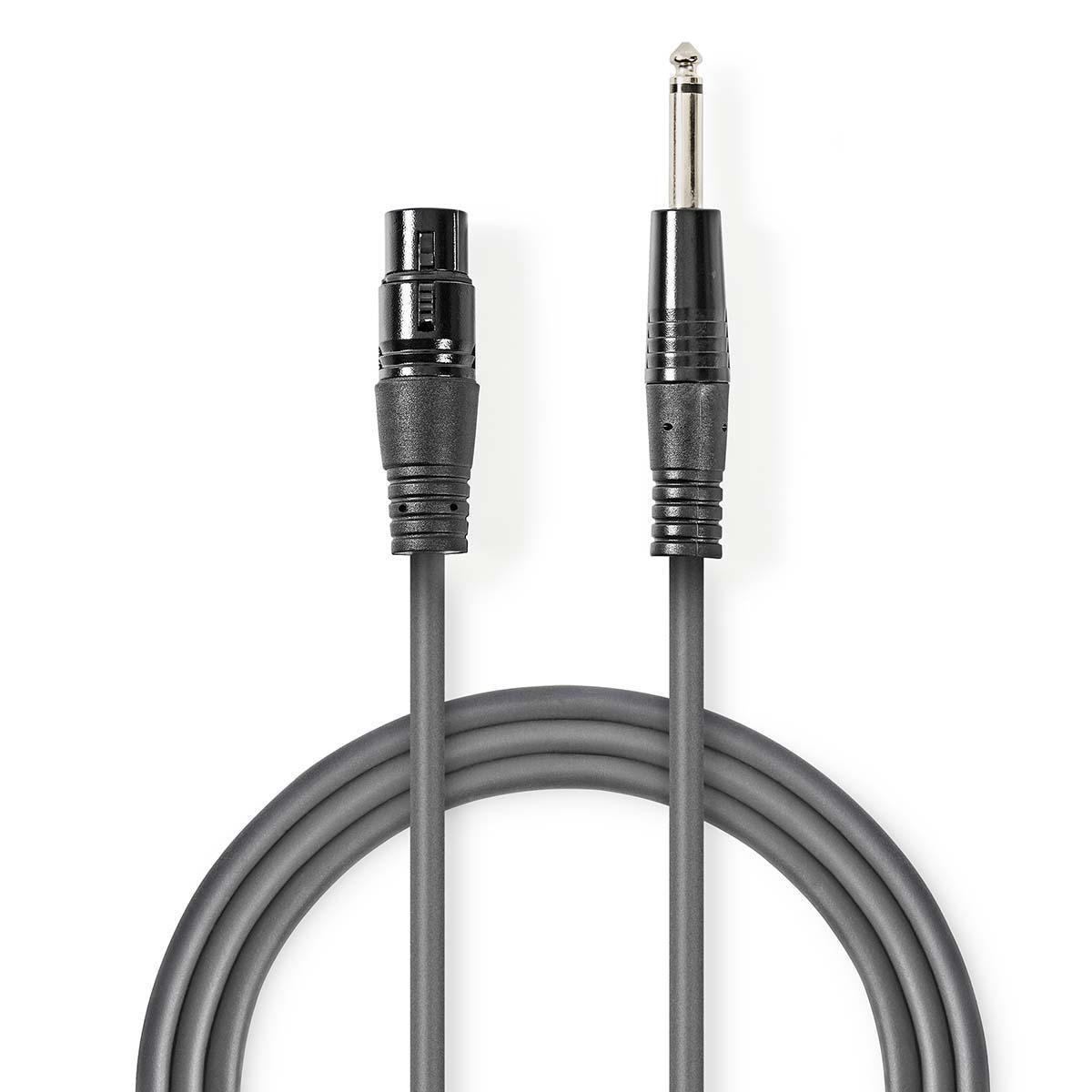 Nedis - Ubalanceret Lydkabel | XLR 3-Pin Hun | 6.35 mm Hanstik | Nikkelplateret | 10.0 m | Runde | PVC | Mørkegrå | Gaveæske - COTG15120GY100