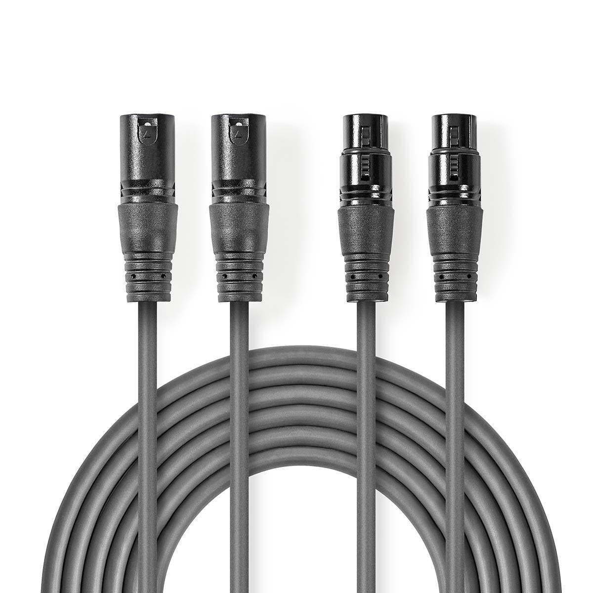 Nedis - Balanceret Audio kabel | 2x XLR 3-Pin Hanstik | 2x XLR 3-Pin Hunstik | Nikkelplateret | 0.50 m | Runde | PVC | Mørkegrå | Kartonhylster - COTH15030GY05