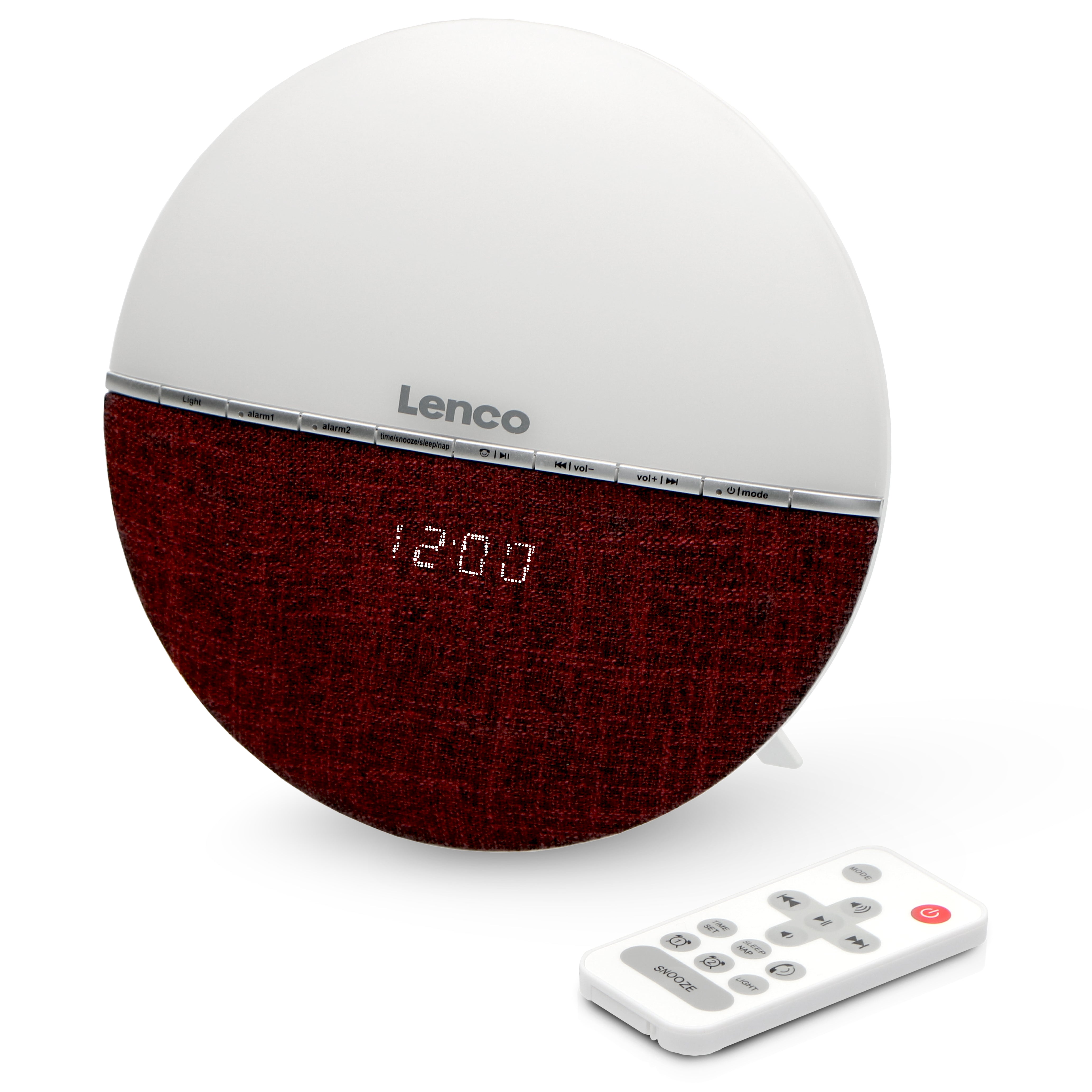 Lenco - FM-vækkeursradio - Vågn op-lys med Bluetooth® Red - CRW-4BY