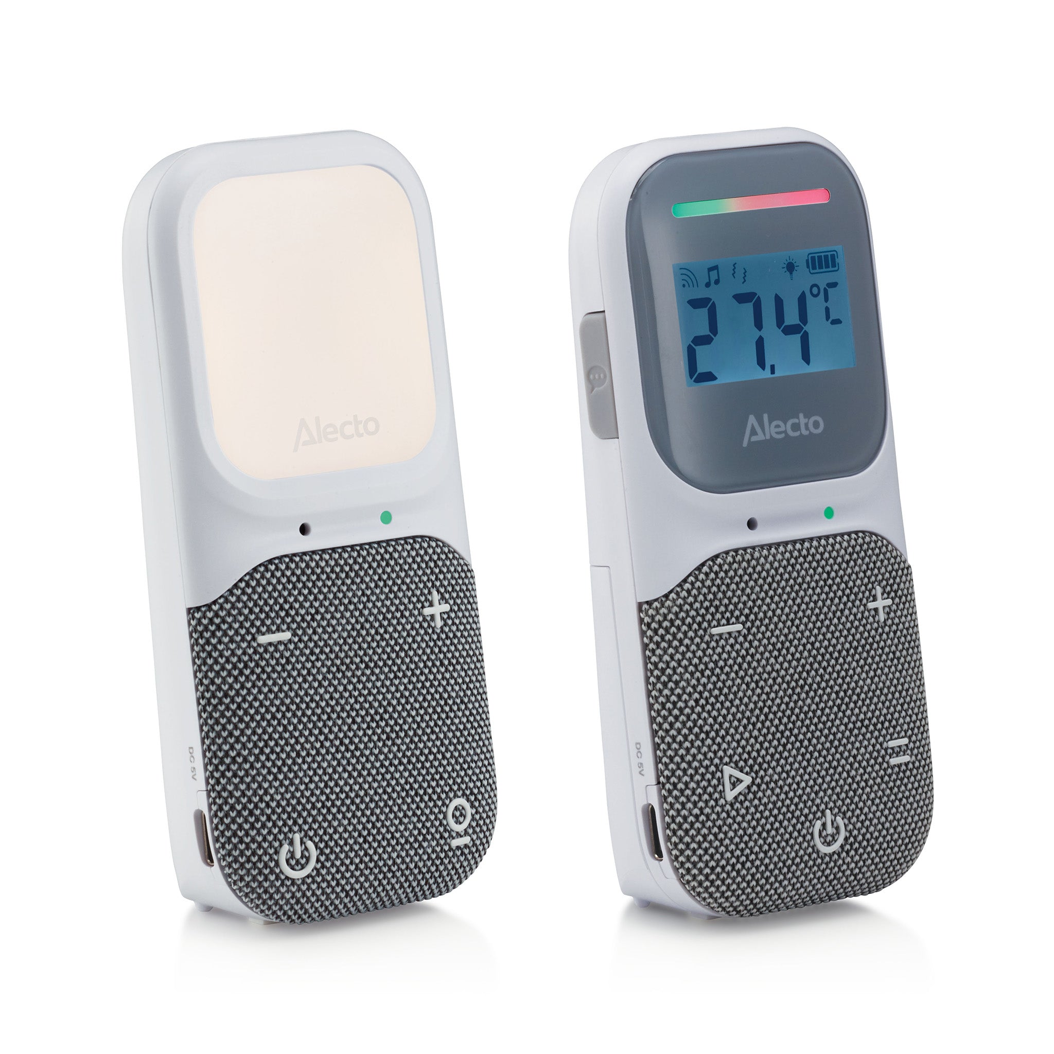 Alecto - Moderne Full Eco audio-babyalarm med krystalklar DECT-lydkvalitet, display og natlys Hvid/grå - DBX140