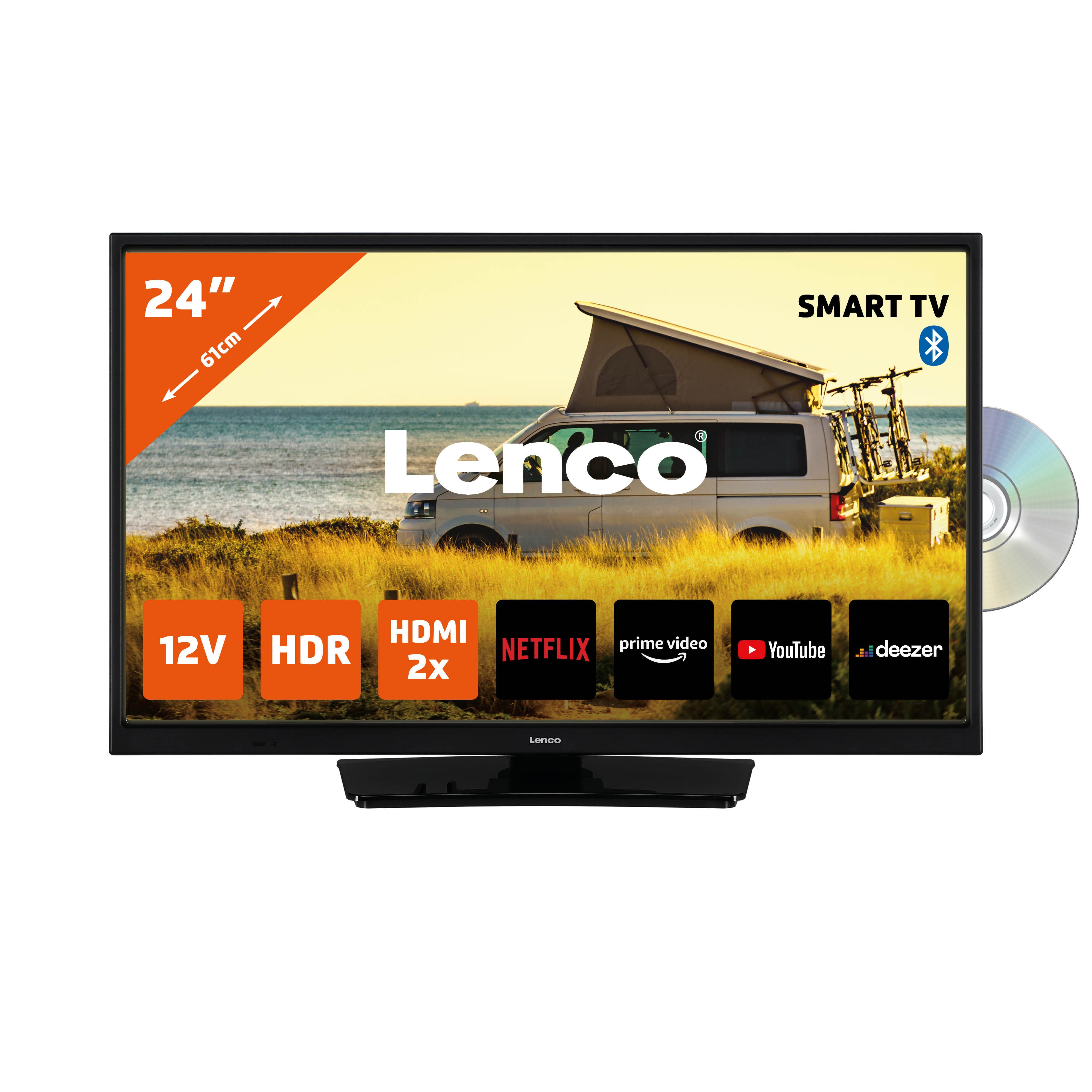 Lenco - 24 tommer Smart HD LED TV Bluetooth® DVD-afspiller 12V Sort - DVL-2483BK V2
