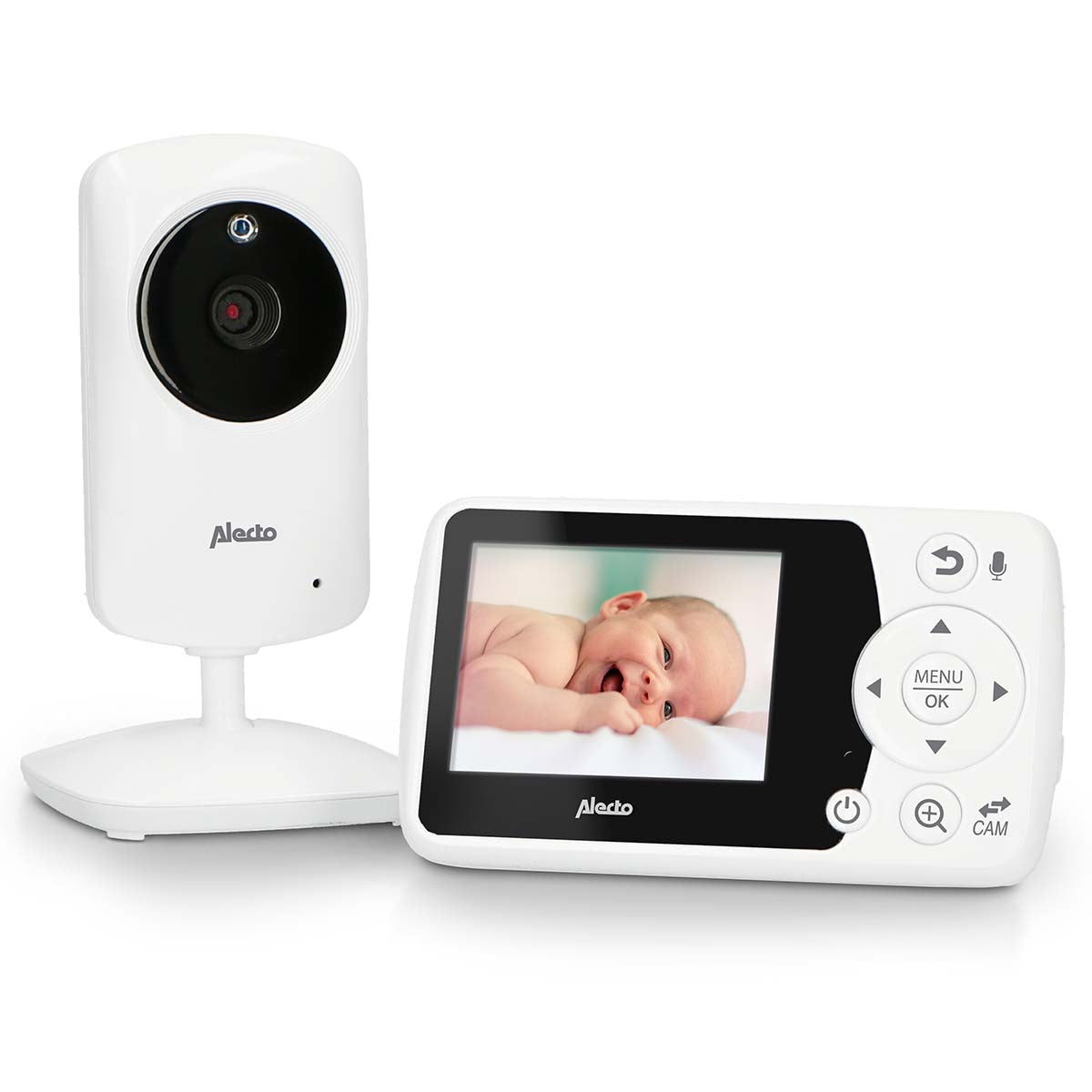 Alecto - Babyalarm med kamera og 2,4" farveskærm hvid - DVM-64