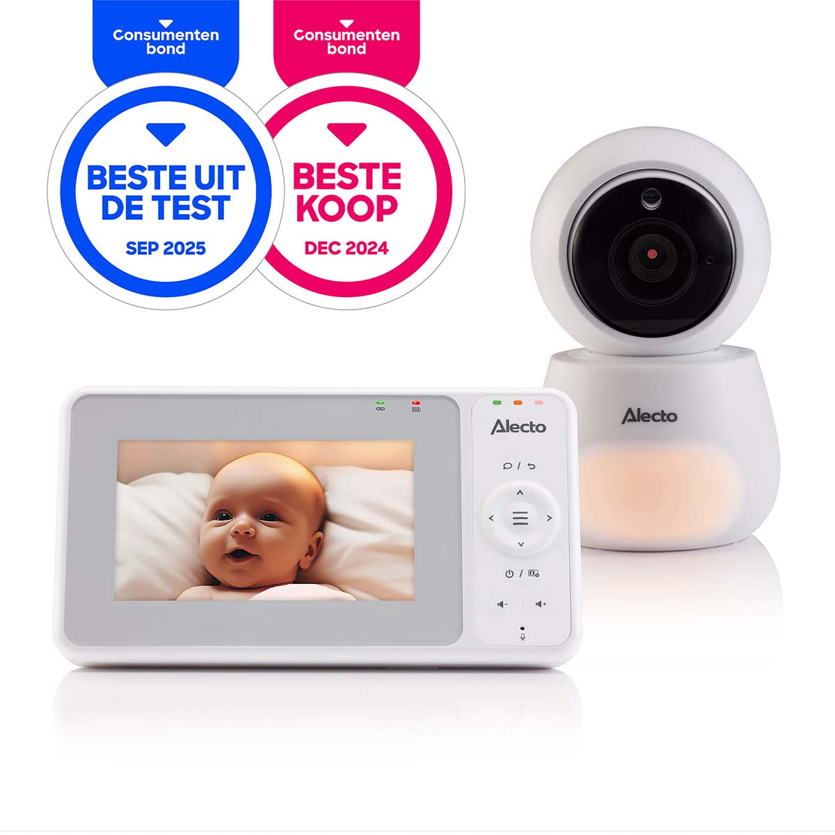 Alecto - Babyalarm med kamera, stort 4,3" farvedisplay og natlys Fjernbetjent Hvid - DVM2043
