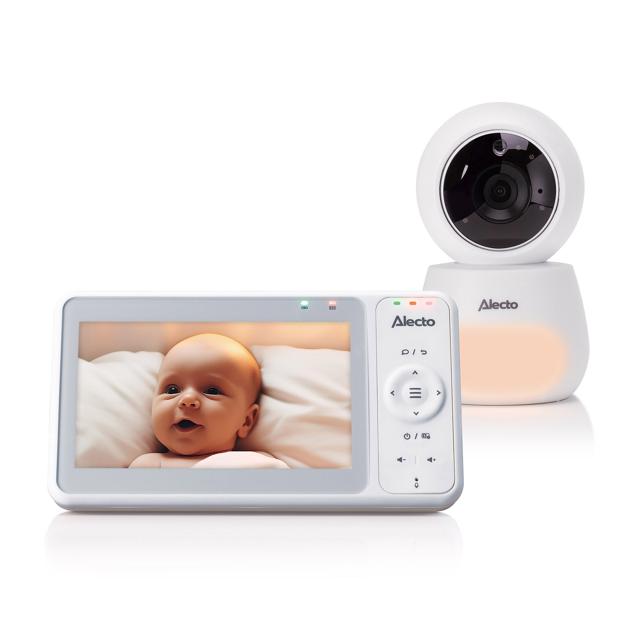 Alecto - Babyalarm med HD-kamera, stort 5-tommers farvedisplay og natlys Fjernbetjent Hvid - DVM2050