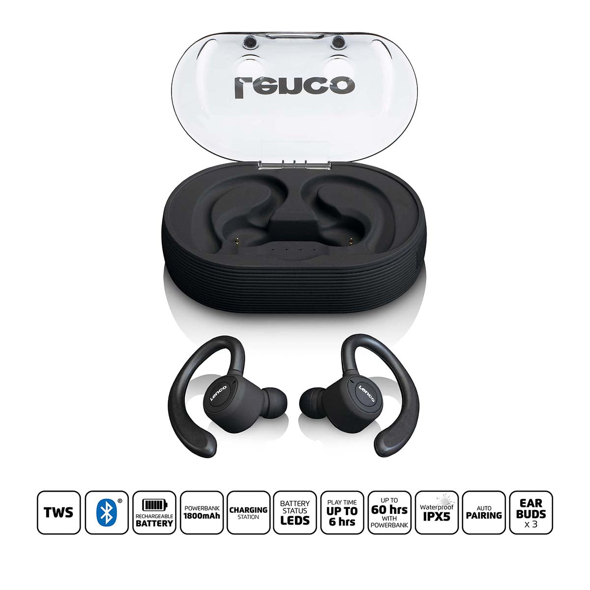 Lenco - Sport IPX5 TWS Bluetooth® Høretelefoner Sort - EPB-460BK
