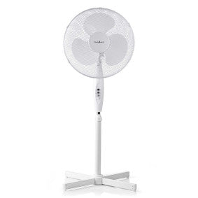 Gulv ventilator fra Nedis FNST10CWT40 med en diameter på 40 cm, tre hastigheder, svingefunktion, 45 W effekt og justérbar højde i hvid farve